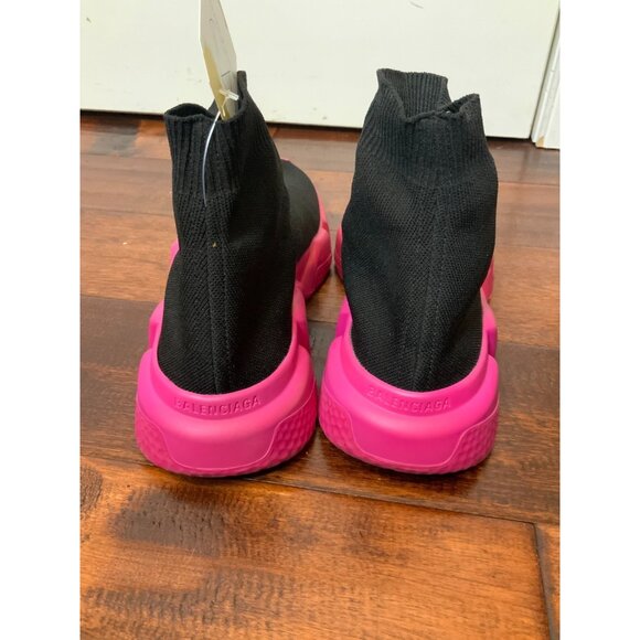 Balenciaga Black Knit Sock Speed Trainers Pink Platform Sole Sneakers, Size 10 - Picture 5 of 7
